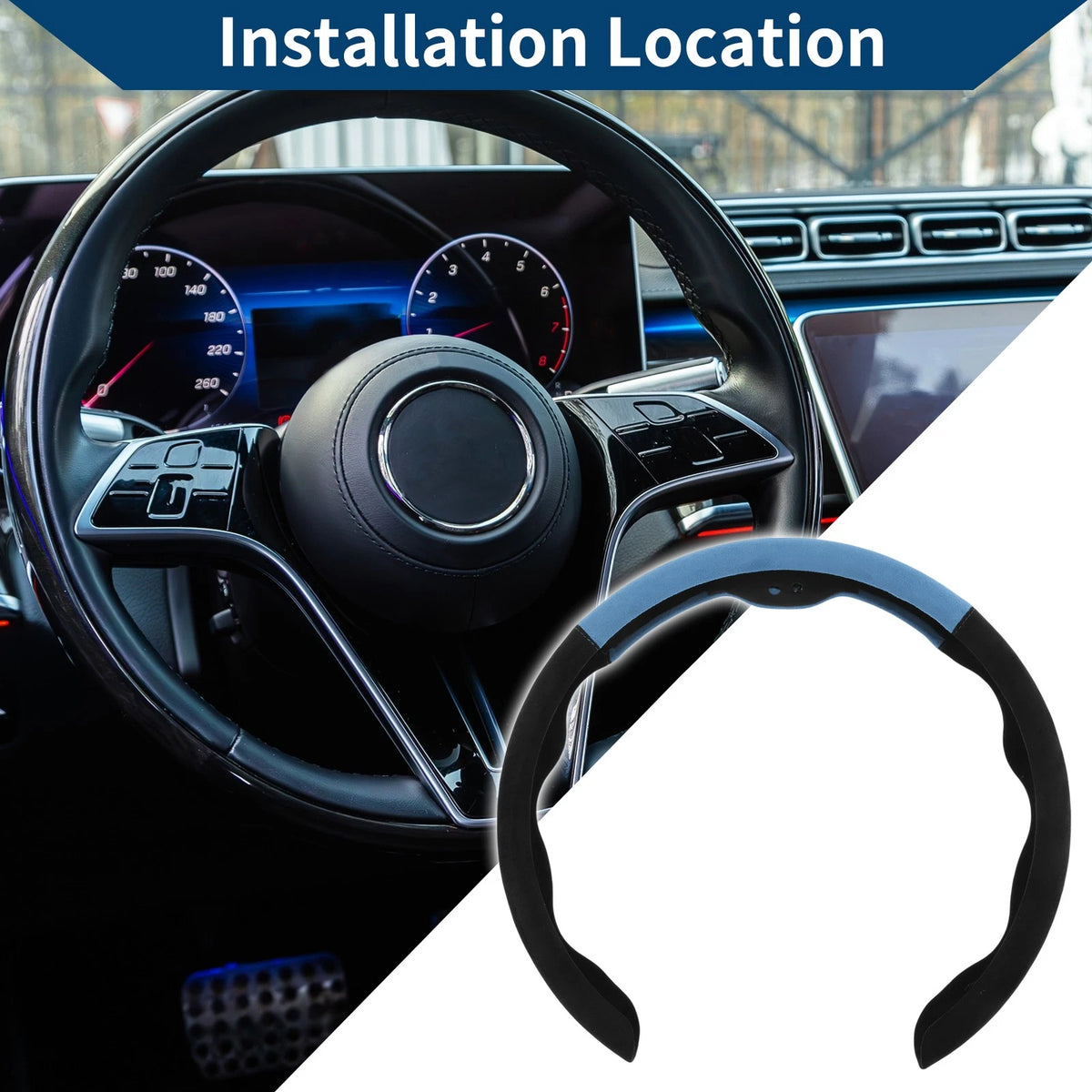 Steering Wheel Cover for Universal Fit (14.96", Black Blue)