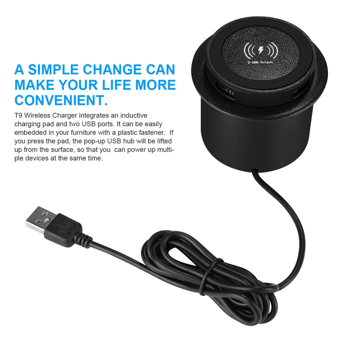 Wireless Charger with 2 USB Ports for Samsung iPhone (2017–2023)