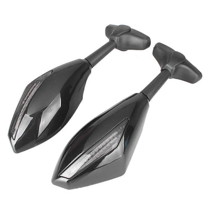 Motorcycle Rearview Mirror with Yellow Indicator Light for Road Bike