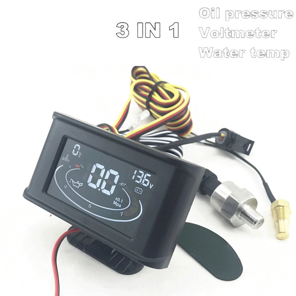 3 in 1 Car Digital Gauge Voltmeter Oil Pressure Water Temp Voltage Meter 1/8 NPT