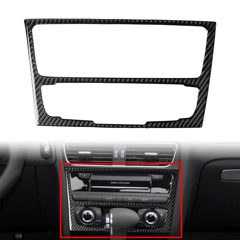 Carbon Black Console AC Audio CD Panel Frame Cover Trim for Audi Q5 (2009–2017)