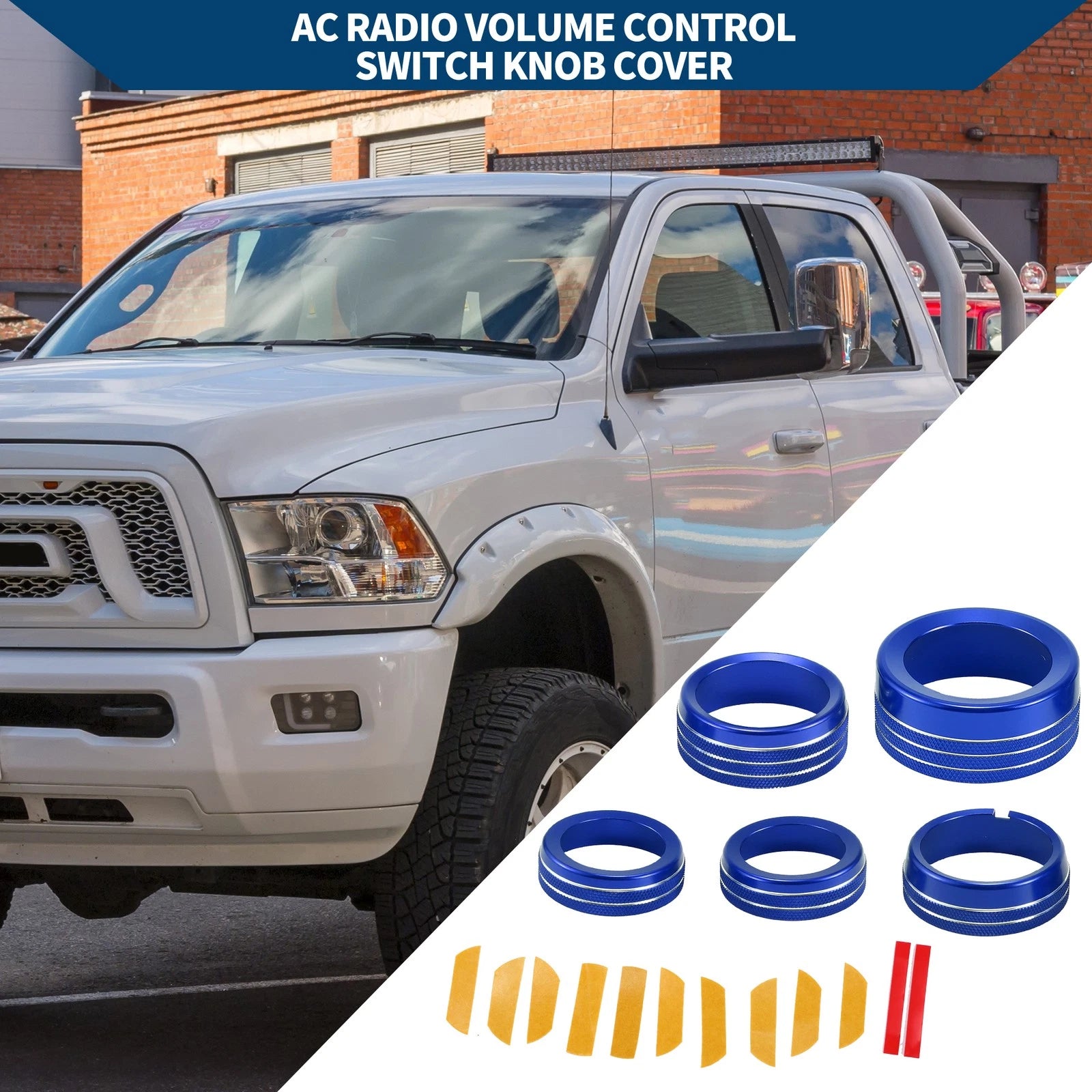 Headlight Media Knob Cover 5 Pcs for Dodge RAM 2013–2017 Blue