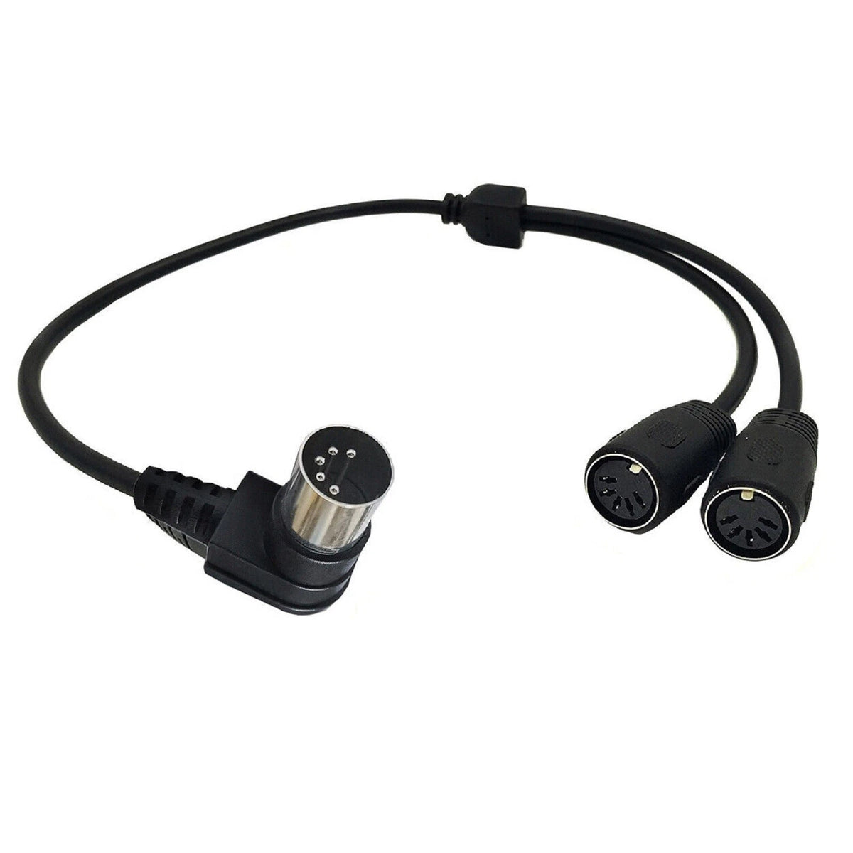 5 Pin MIDI DIN Male Right Angle Plug to 2 Female Socket Y Splitter Adapter