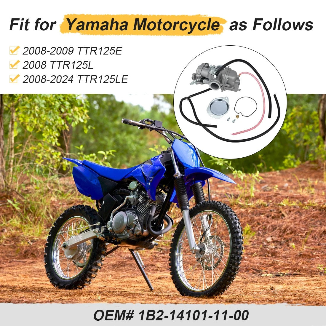 Carburetor Carb Assembly 1B2-14101-11-00 for Yamaha TTR125E TTR125LE (2008–2024)