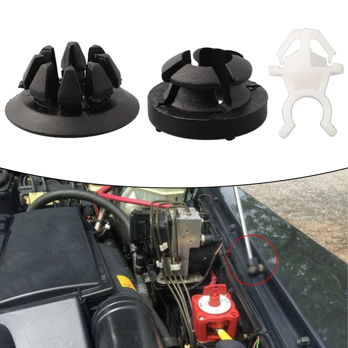 Hood Support Rod Clips for White Car