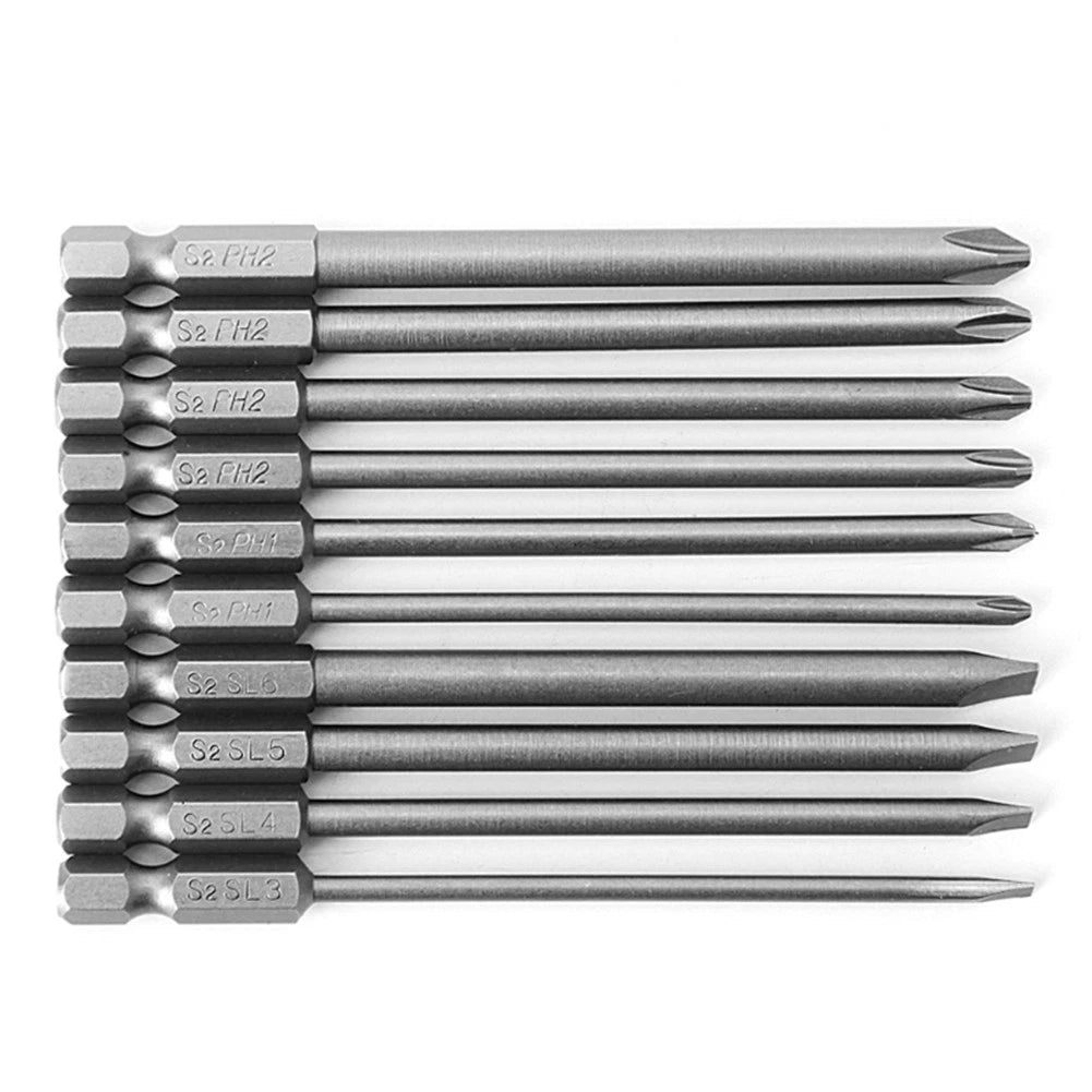 Screwdriver Bits Set of 10 with 6.25mm/1/4" Hex Shank