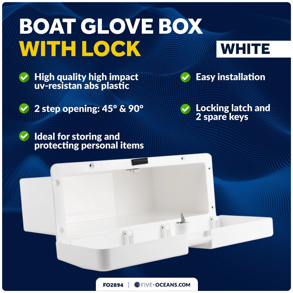 Lockable Boat Glove Box with 2 Keys, UV-Resistant White Plastic