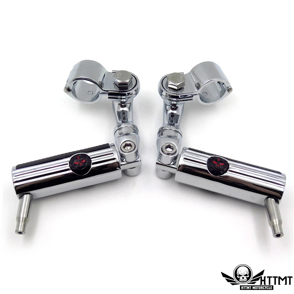 Chrome Gear Skull Footpeg Mount Kit for Defiance 1.25" Engine Guard (3")