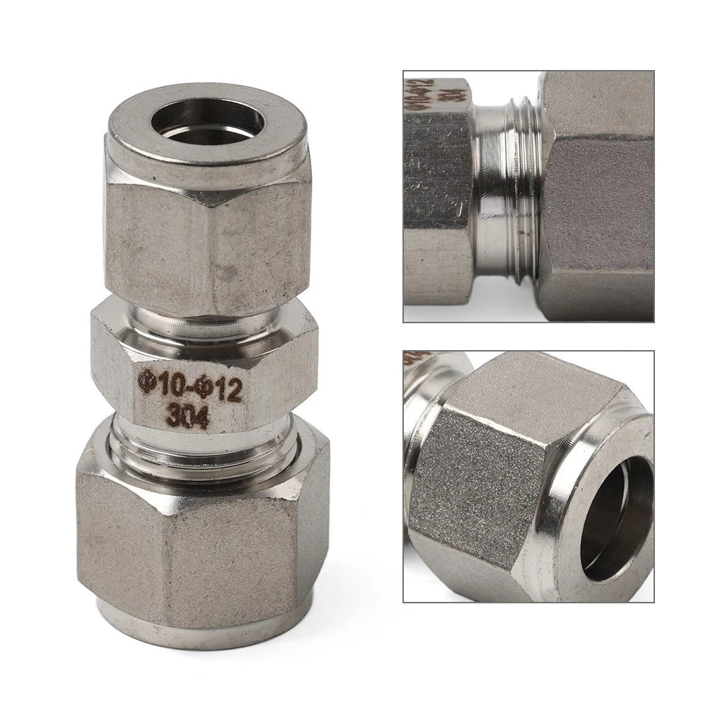 10mm x 12mm OD Tube Double Ferrule Coupling Connector Compression Fitting