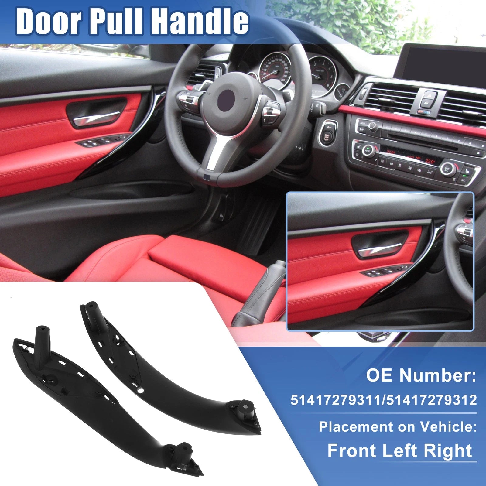 Interior Door Handle Pair Front Left Right Replacement for BMW 320i (2013–2018)