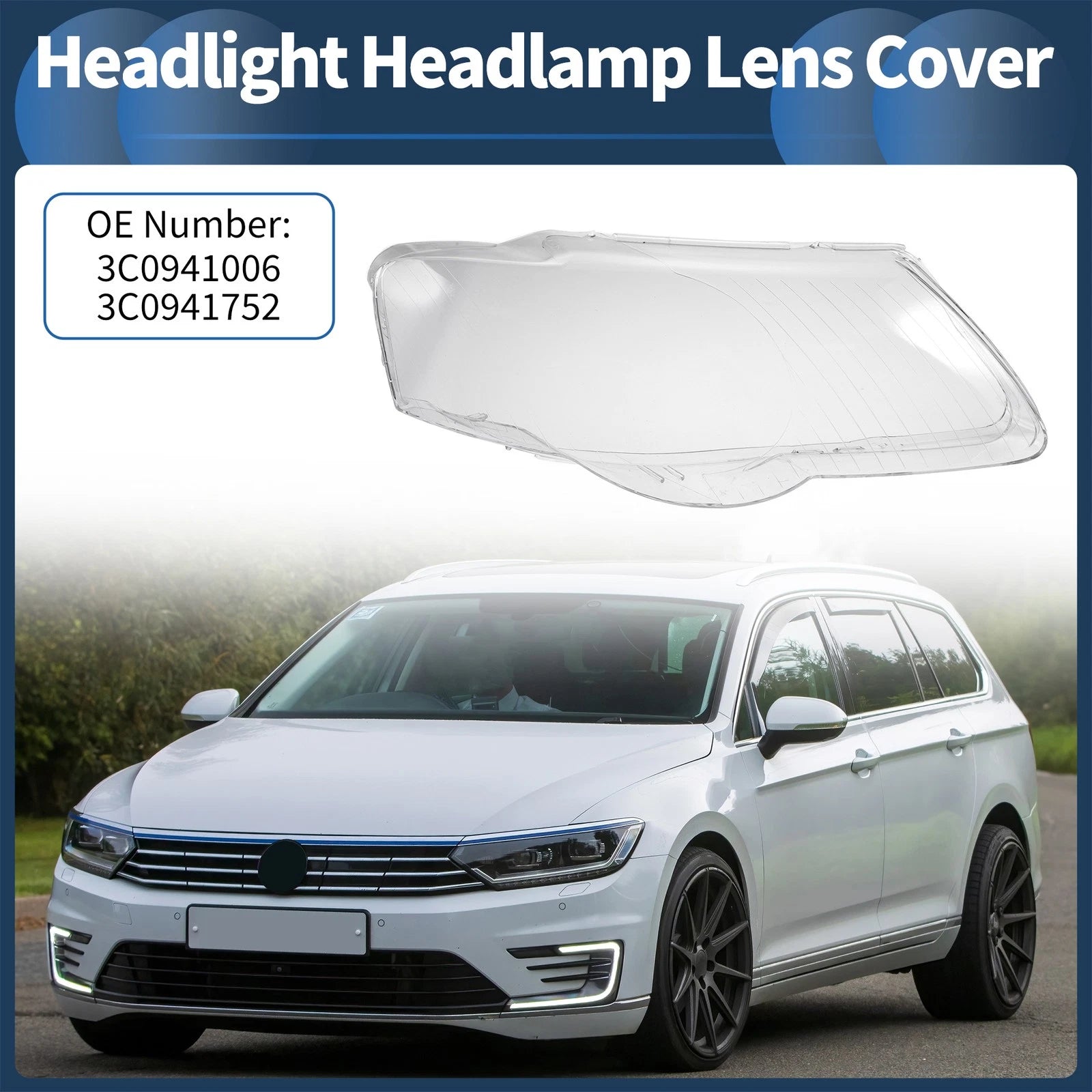 1 Pc Front Right Headlight Lens Cover Replacement for Volkswagen Passat (2006–2010)