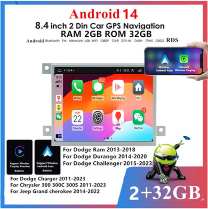 8.4" Carplay GPS Navigation for Dodge Ram, Durango, Jeep Grand Cherokee (2014–2022)