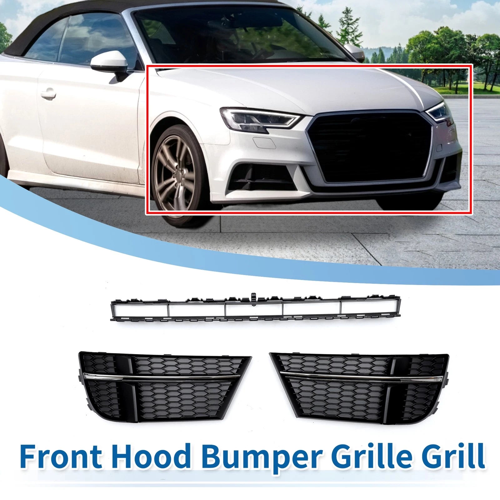 Front Lower Bumper Grille Grill Replacement for Audi A3 (2017–2020) 1 Set