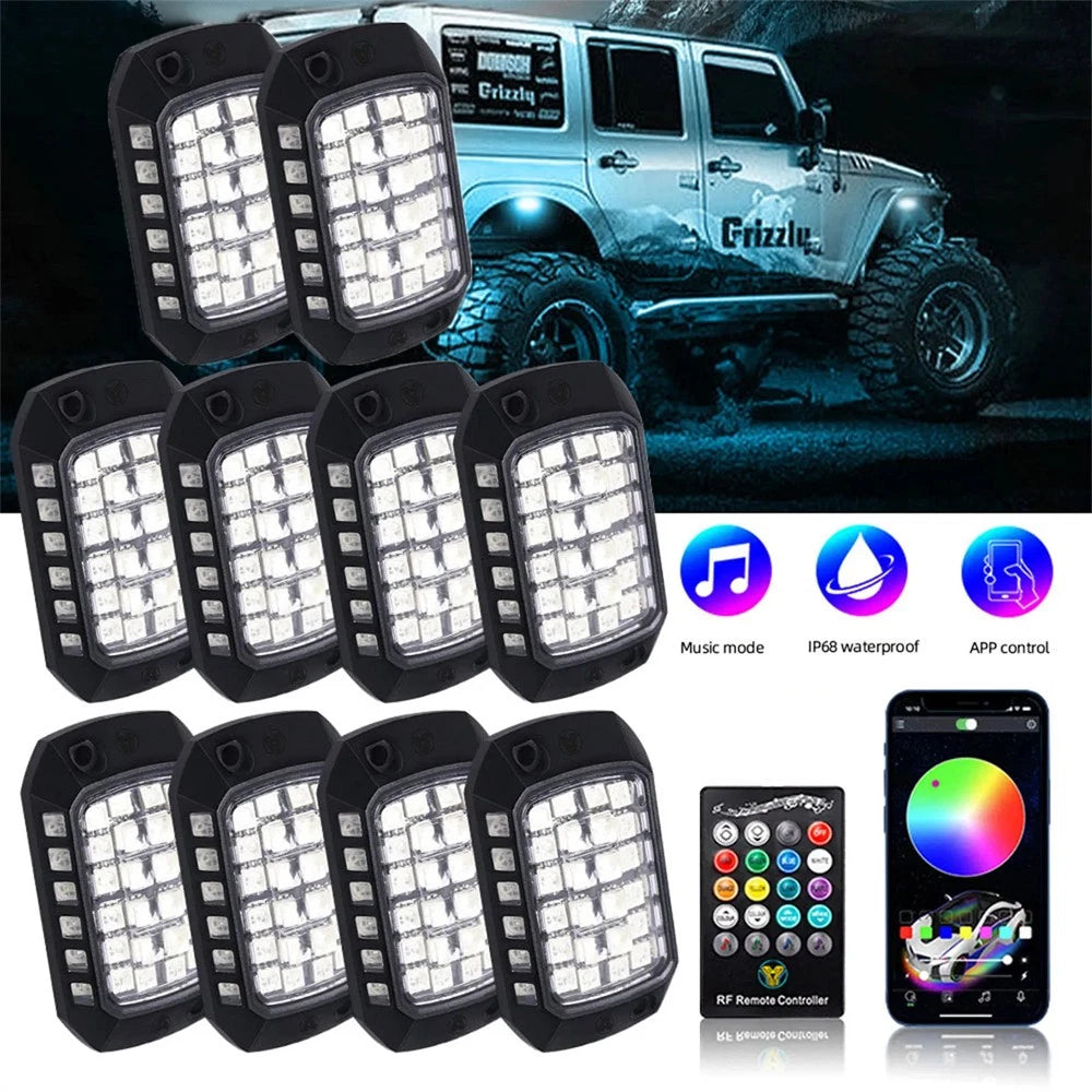 10Pcs RGB LED Rock Light Underbody Kit for Jeep Truck