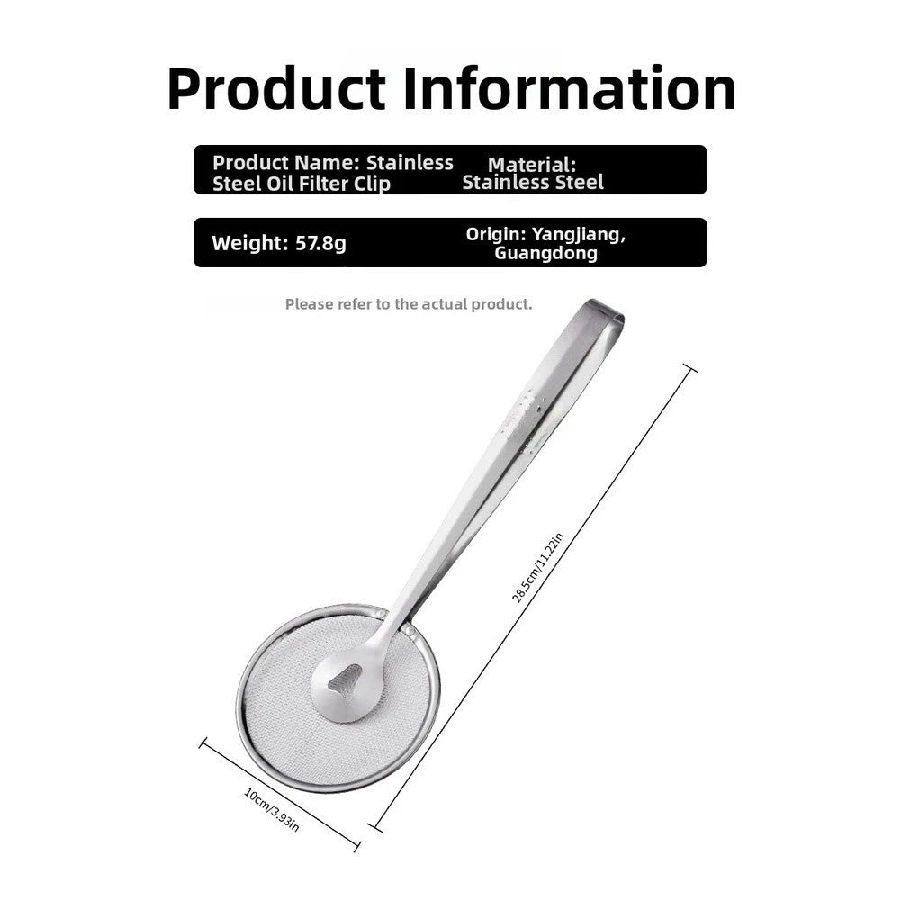 Oil Filter Clip for Frying (Stainless Steel, Fine Mesh, Non Slip Handle)