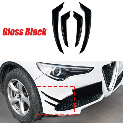 Gloss Black Front Bumper Side Air Vent Fin Trim for Alfa Romeo Stelvio (2017–2025)