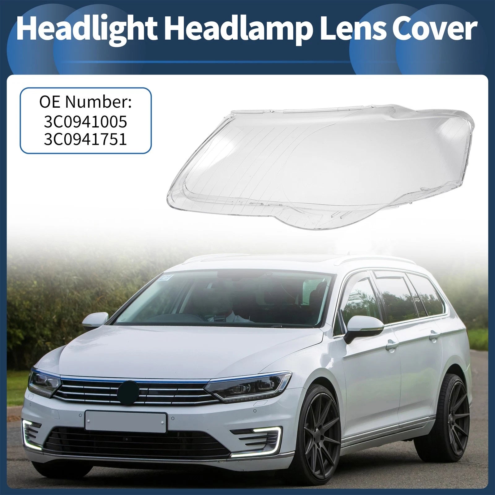 Headlight Lens Cover Front Left Replacement for Volkswagen Passat (2006–2015)