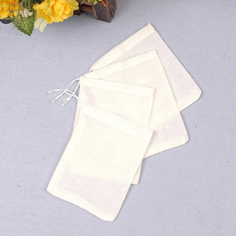 10pcs Cotton Drawstring Spice Filter Bags for Cooking and Tea