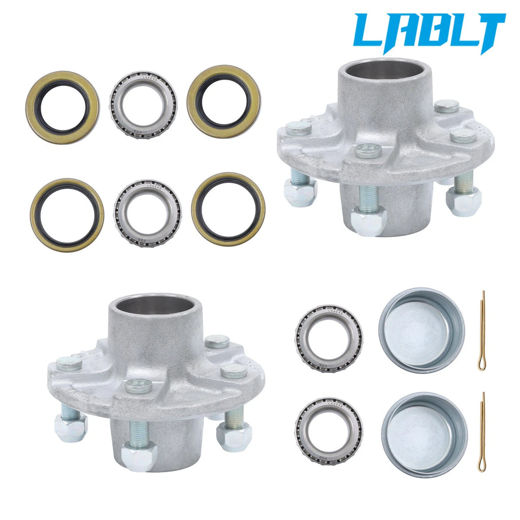 2X Galvanized Trailer Bearing Hub Kit 5 on 4.5" Bolt Circle for 2000lbs Spindle