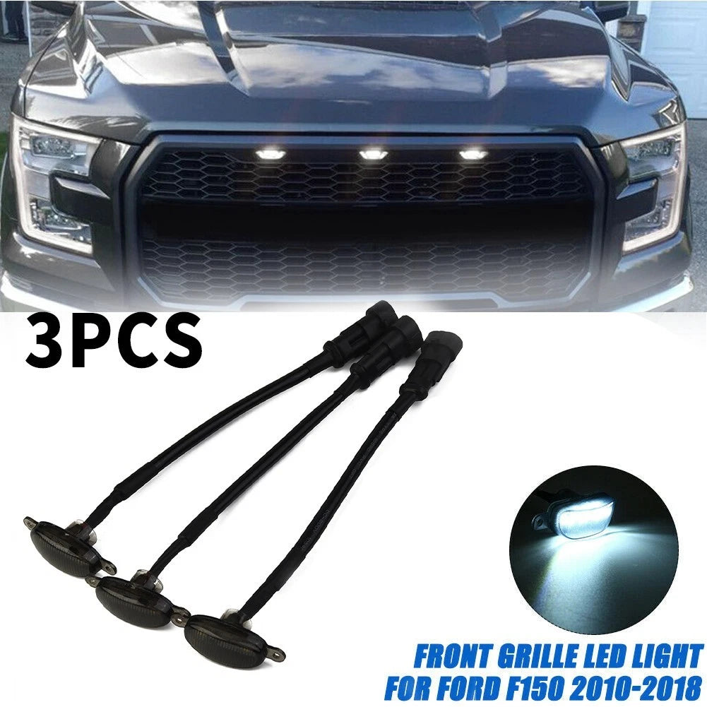 3X Lamp Grill Grille Lights for - White ABS Plastic