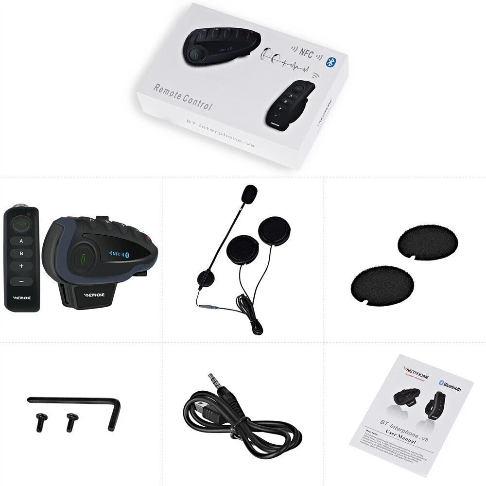 1200M Bluetooth Intercom Motorcycle Helmet Interphone Headset NFC Remote Control