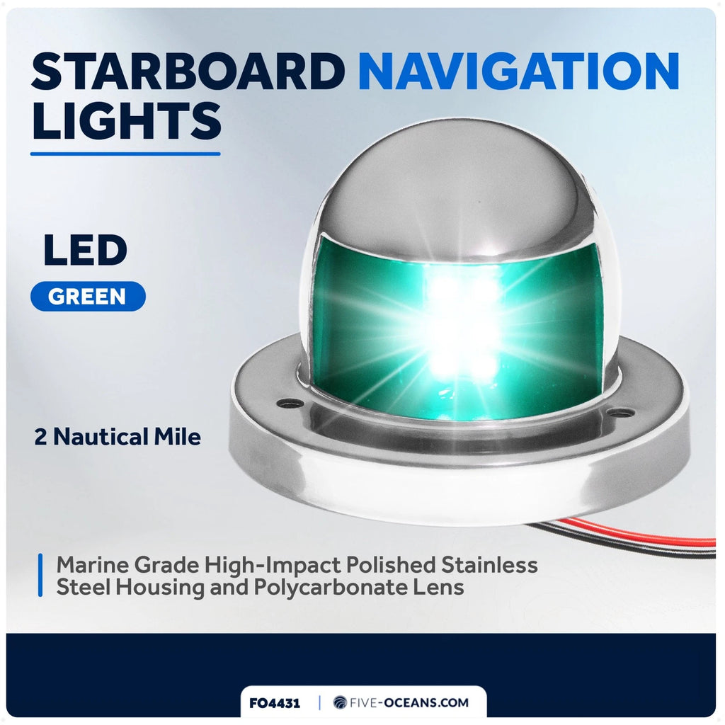 Marine LED Boat Bow Navigation Light for Starboard (Deck Mount)