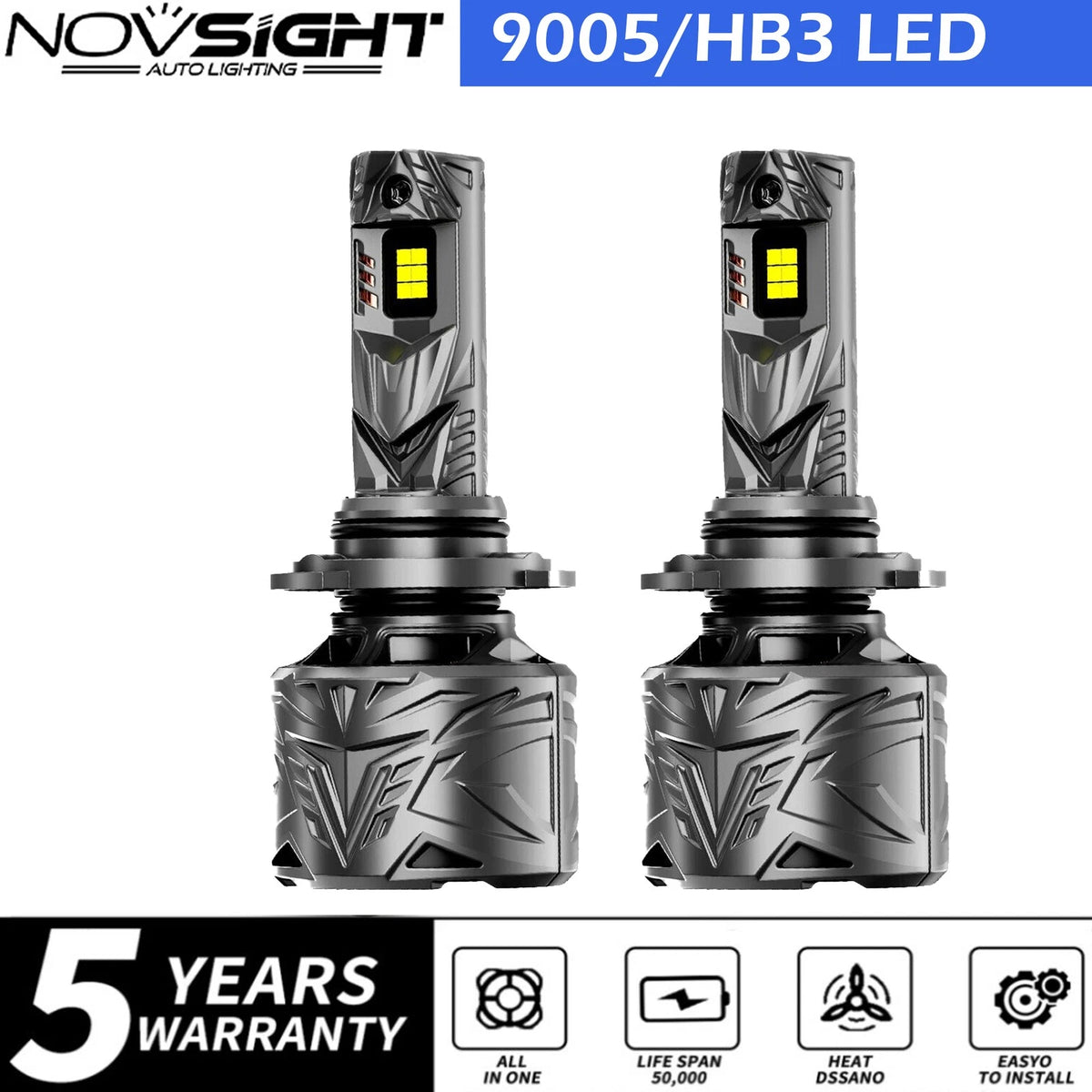 2X HB3 9005 LED Headlight Bulb for NOVSIGHT (60000LM)