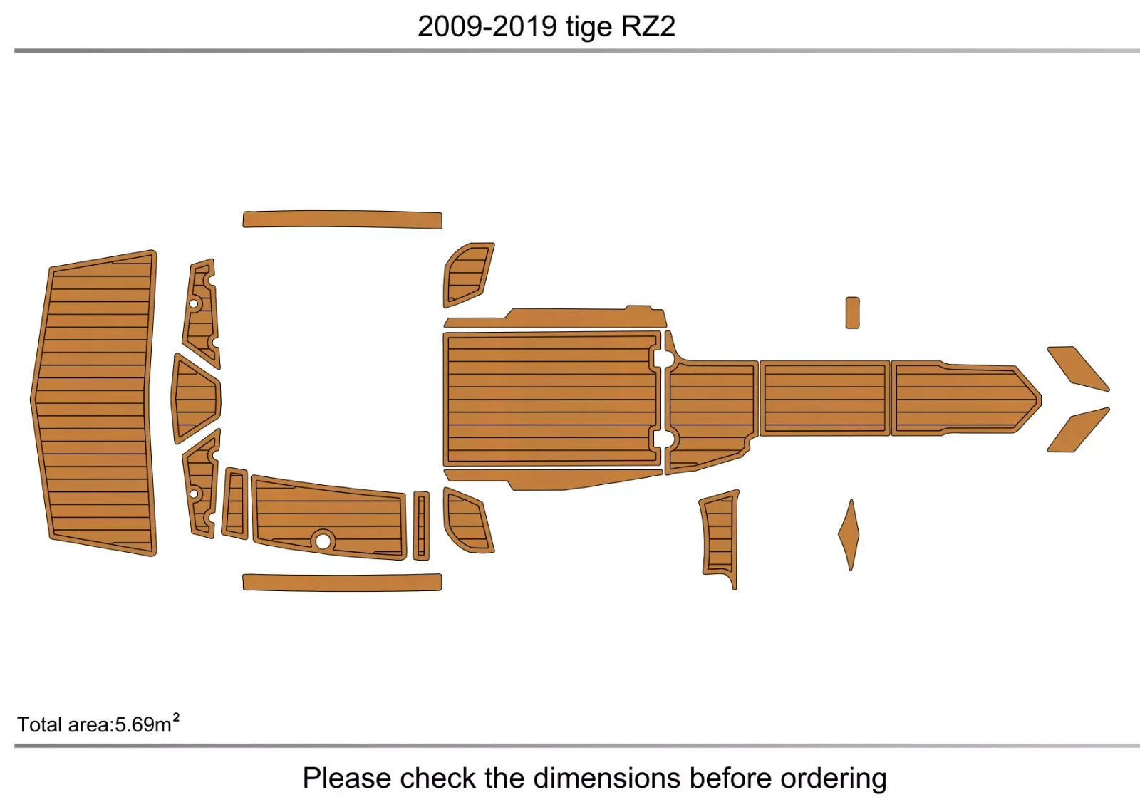 EVA Foam Faux Teak Deck Flooring for Tige RZ2 (2009–2019)