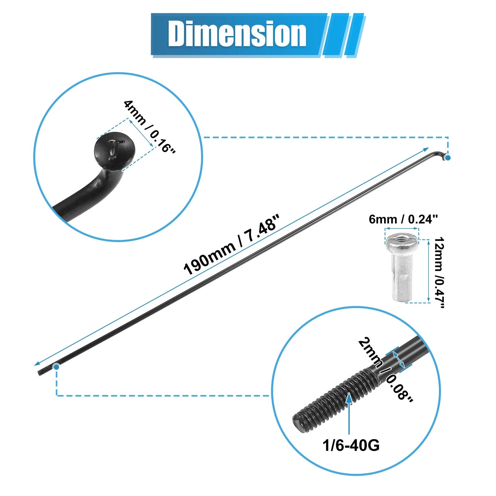 Bicycle Spokes Kit J Bend 14G 190mm with Nipples for Universal (190mm)