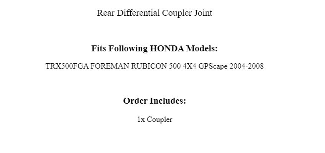 Rear Differential Coupler Joint Replacement for Honda TRX500FGA Foreman 500 (2004–2008)
