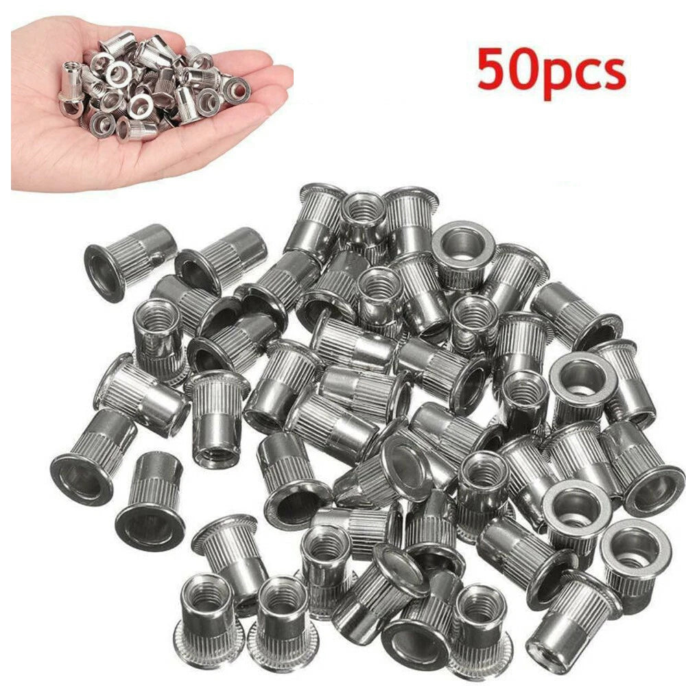 50pcs M6 Stainless Steel Flat Head Rivet Nut Inserts for