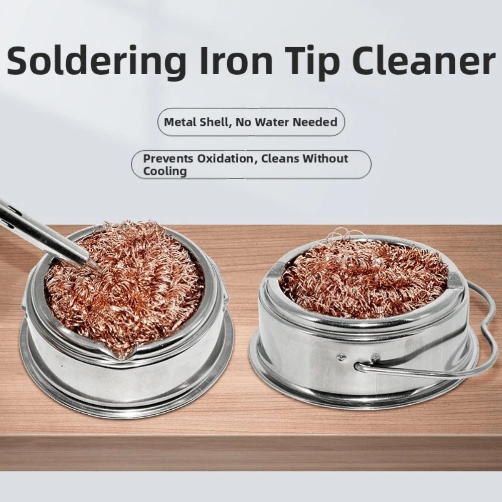 Compact Solder Iron Tip Cleaner with Brass Wire Sponge Ball and Holder