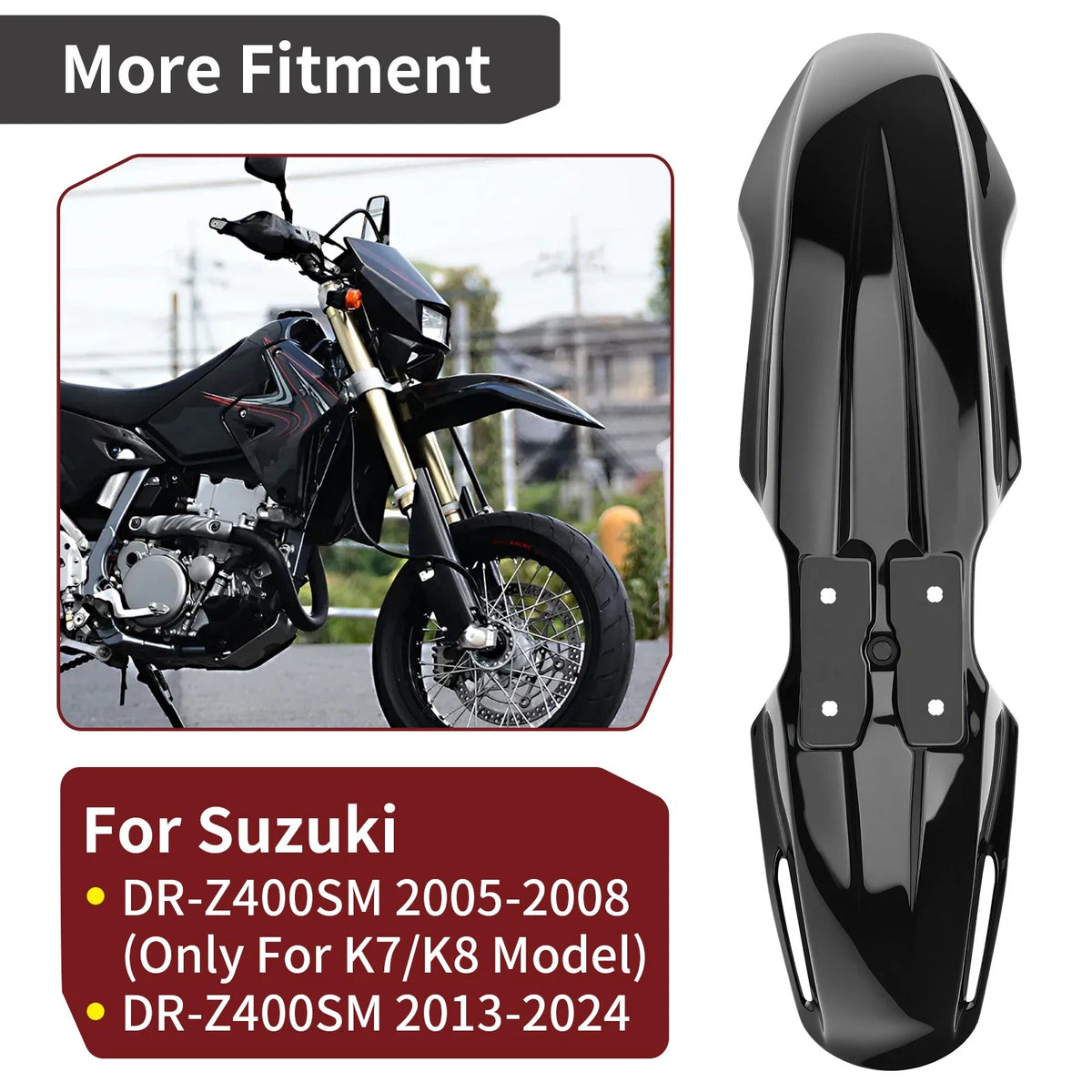 Black Front Fender for Suzuki DRZ400SM (2005–2024) 53111-29FA0-019