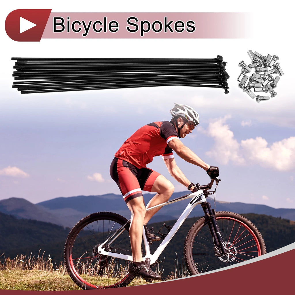 Bicycle Spokes Replacement Set 209mm Carbon Steel Black for 13G (20 Set)