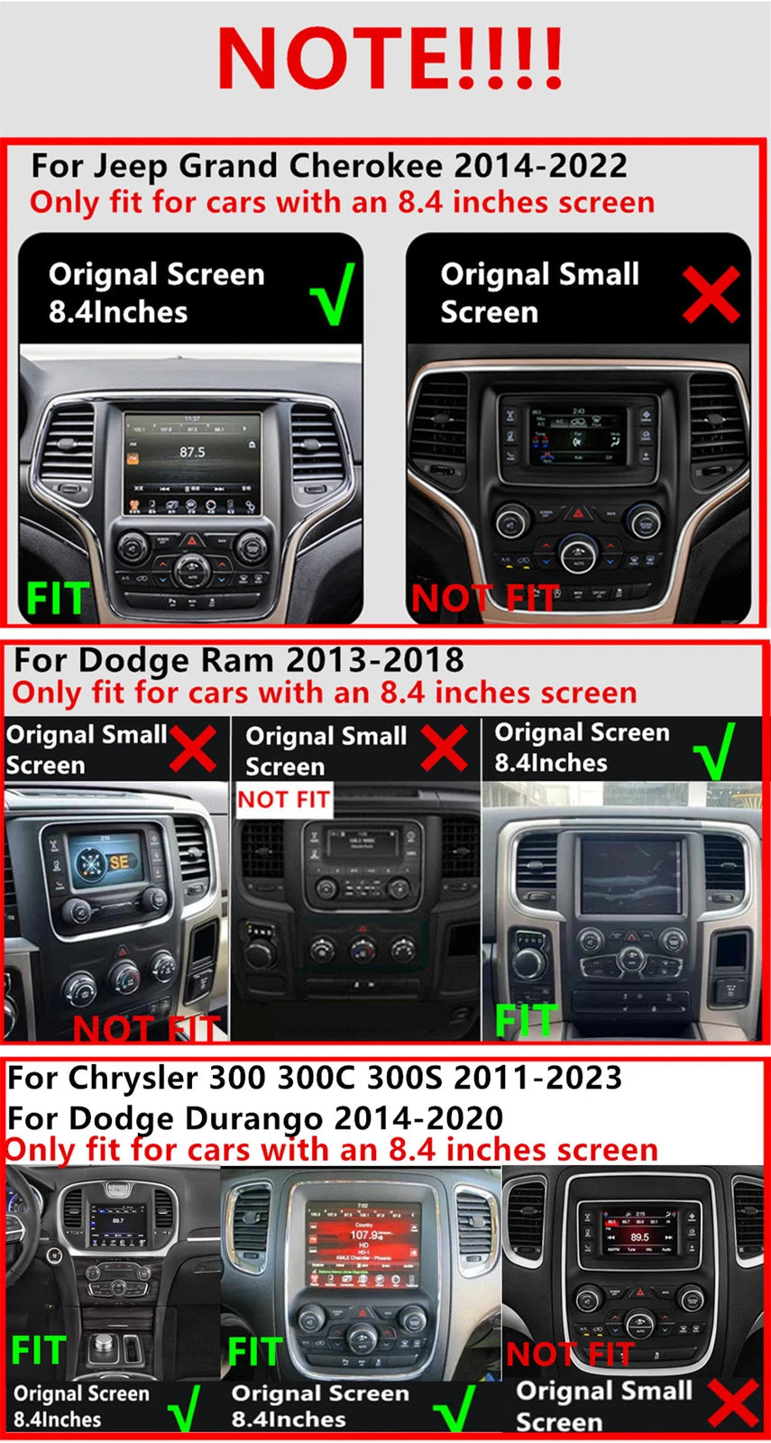 8.4" Carplay GPS Navigation for Dodge Ram, Durango, Jeep Grand Cherokee (2014–2022)