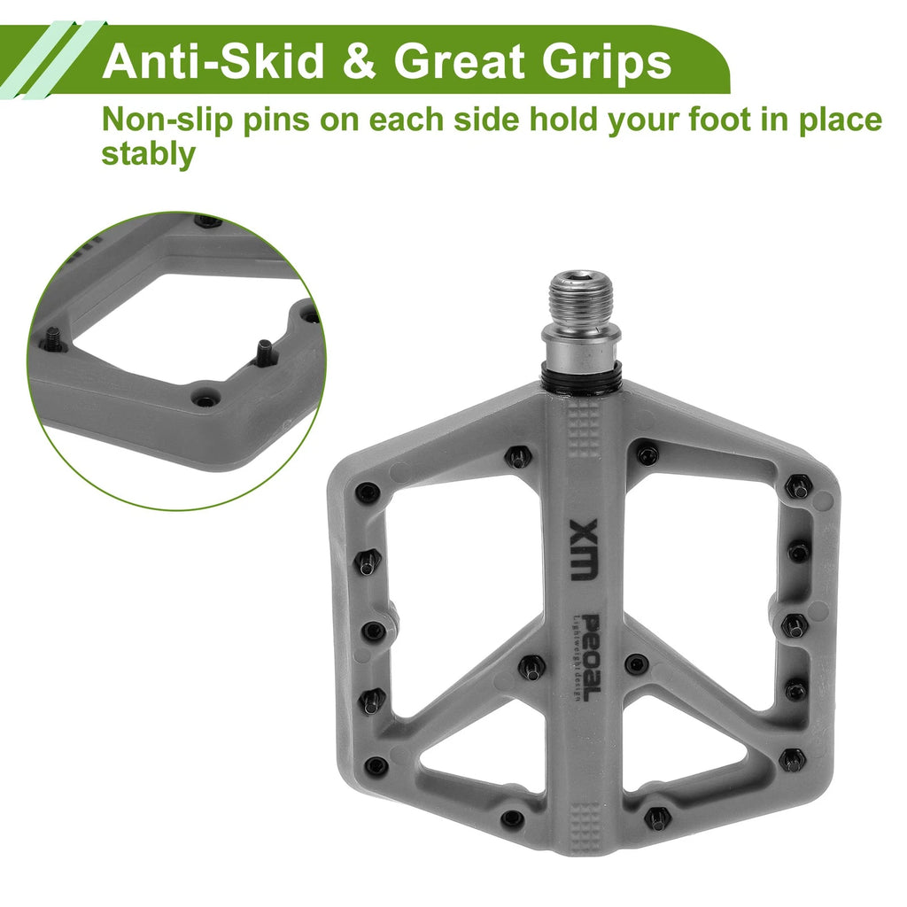 Bicycle Pedals Nylon Non Slip for 14mm Axle Universal Pair Gray (Set)