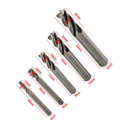 5 Pcs Set of End Mill Cutters for Milling Machines (No Specific Models)