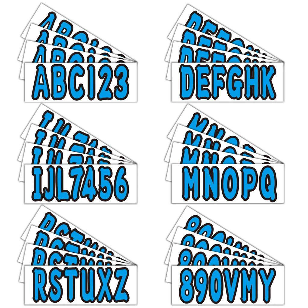 Set of 4 Marine Blue Number and Letter Stickers for Boat & Personal Watercraft