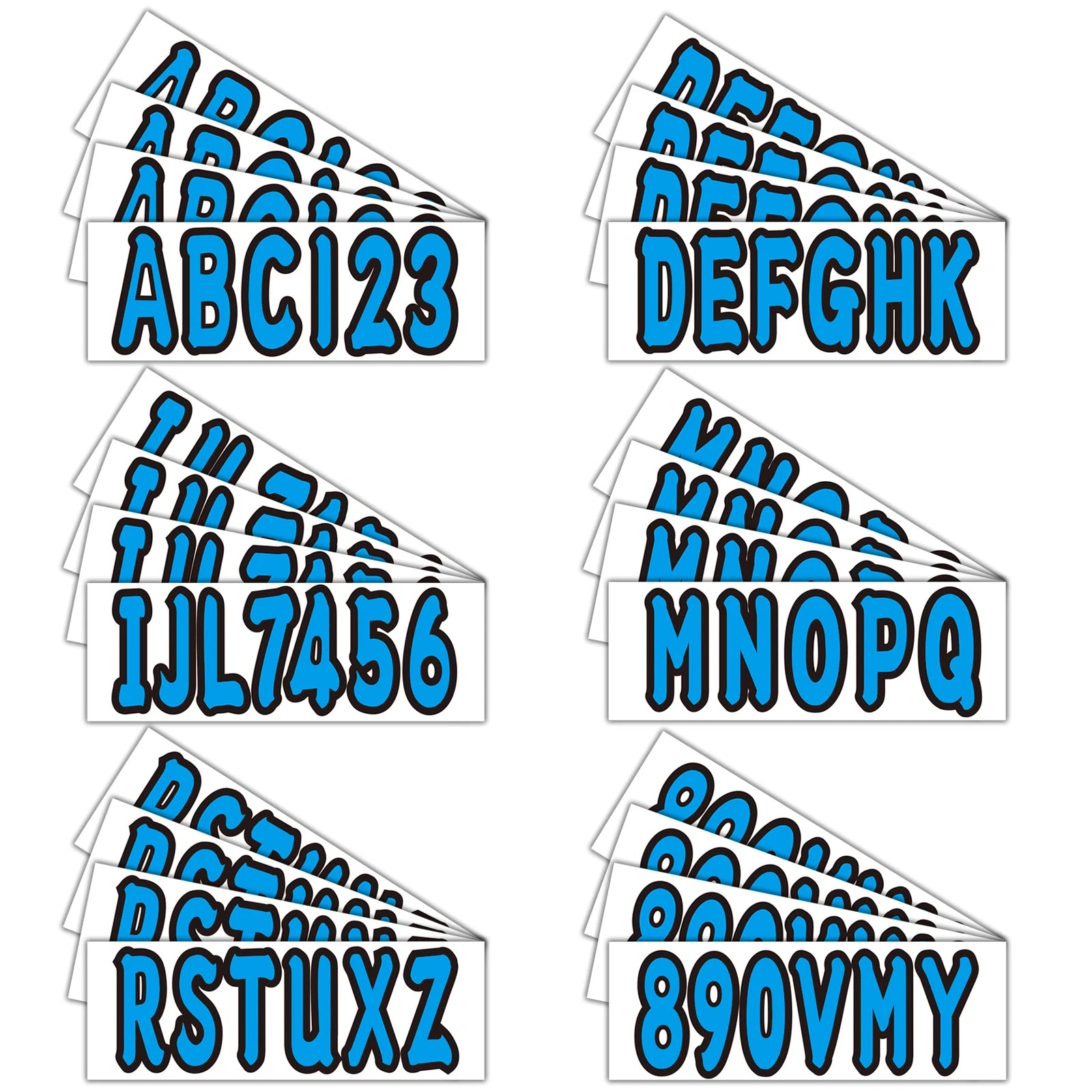 Set of 4 Marine Blue Number and Letter Stickers for Boat & Personal Watercraft