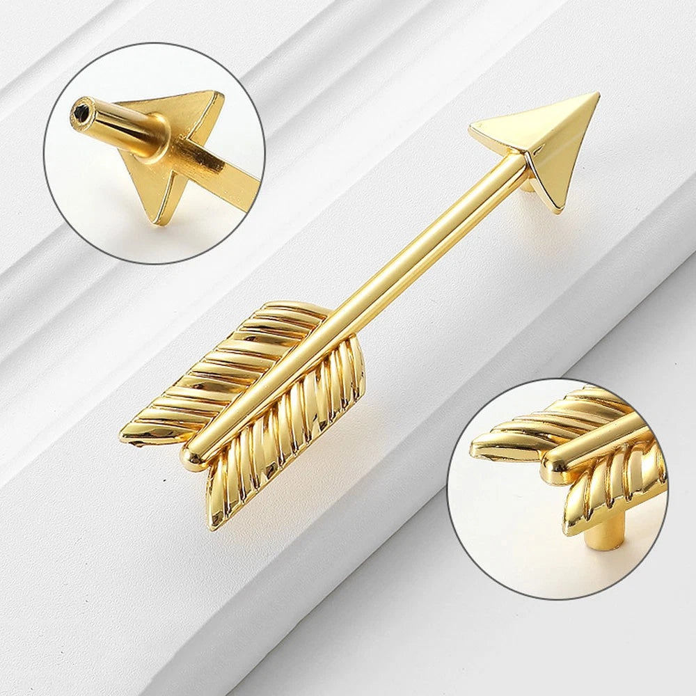 2X Gold Arrow Door Handle Pull Knob for Kitchen Cupboard Drawer