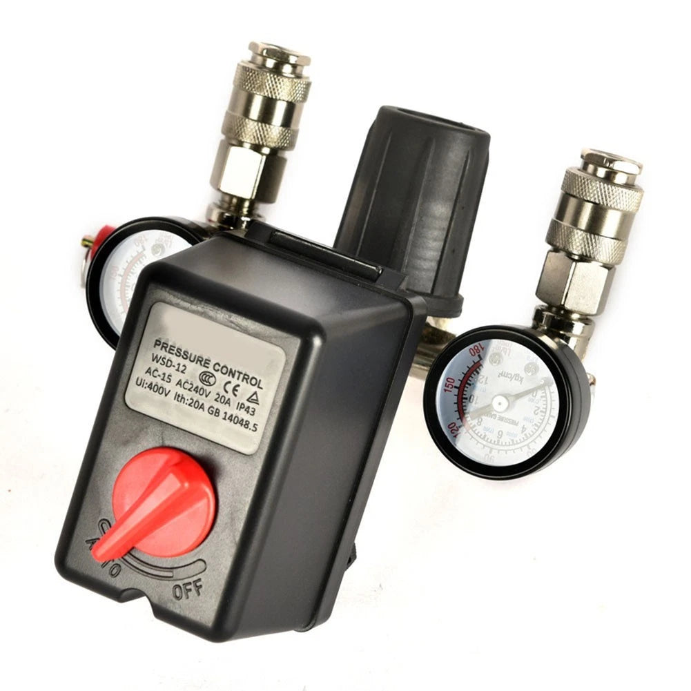 Air Compressor Pressure Switch Valve Gauge for Piston Type System (220V)