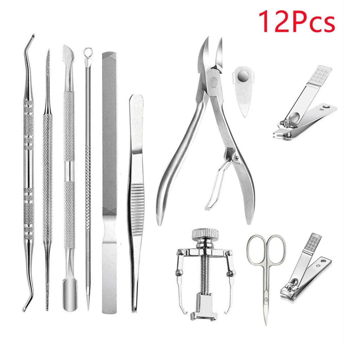 Ingrown Toenail Tool Kit - 12 Pack Clipper Lifter Pusher Nipper File
