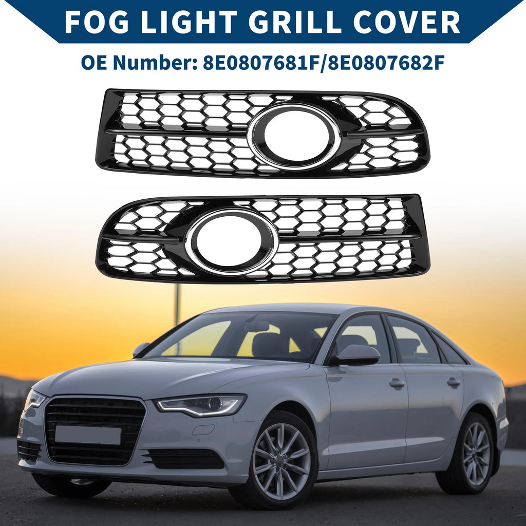 Front Fog Light Grill Pair Replacement for Audi A4 B7 S4 (2005–2008)