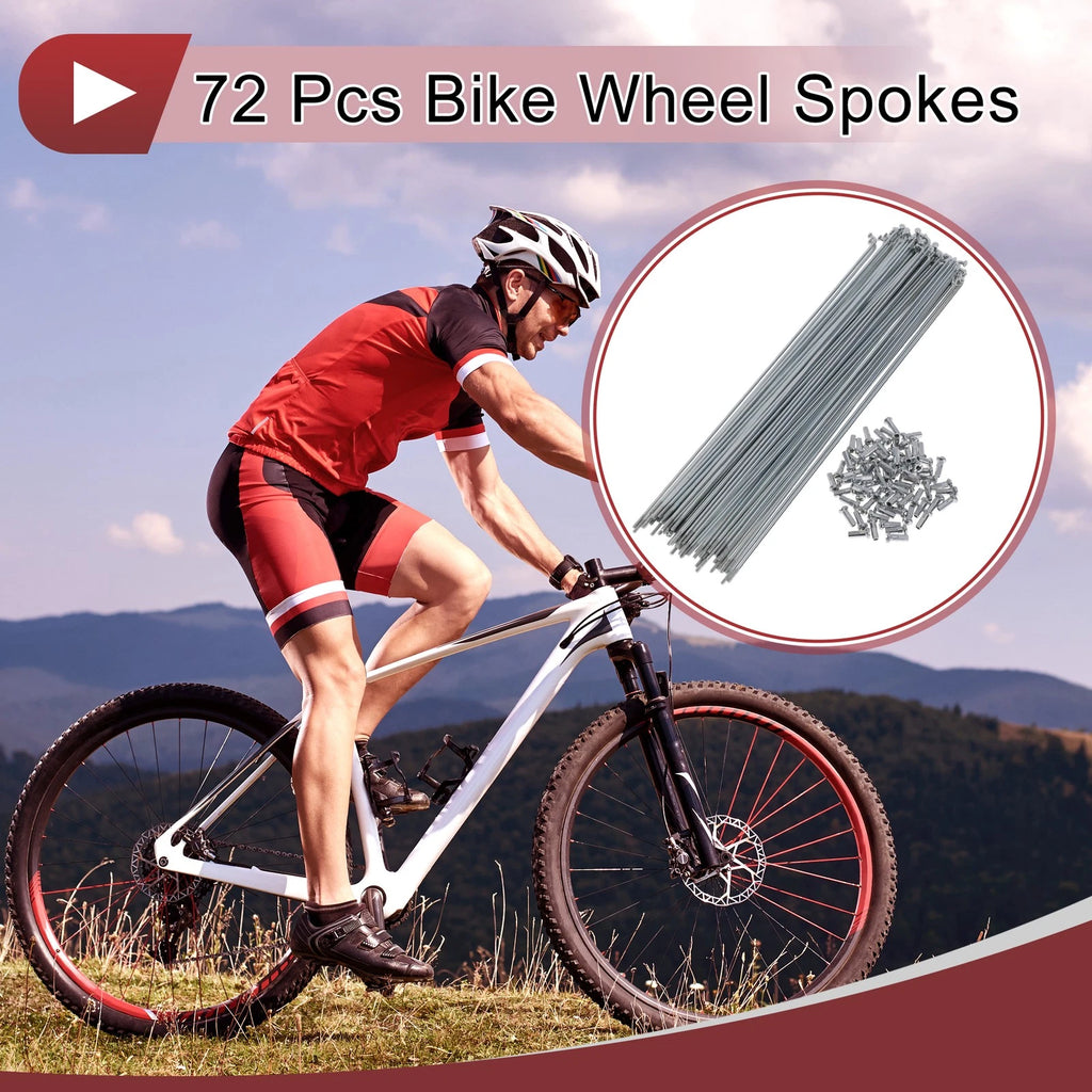 Bicycle Spokes Set 232mm Carbon Steel Galvanized for 14G Wheel (72 Pack)