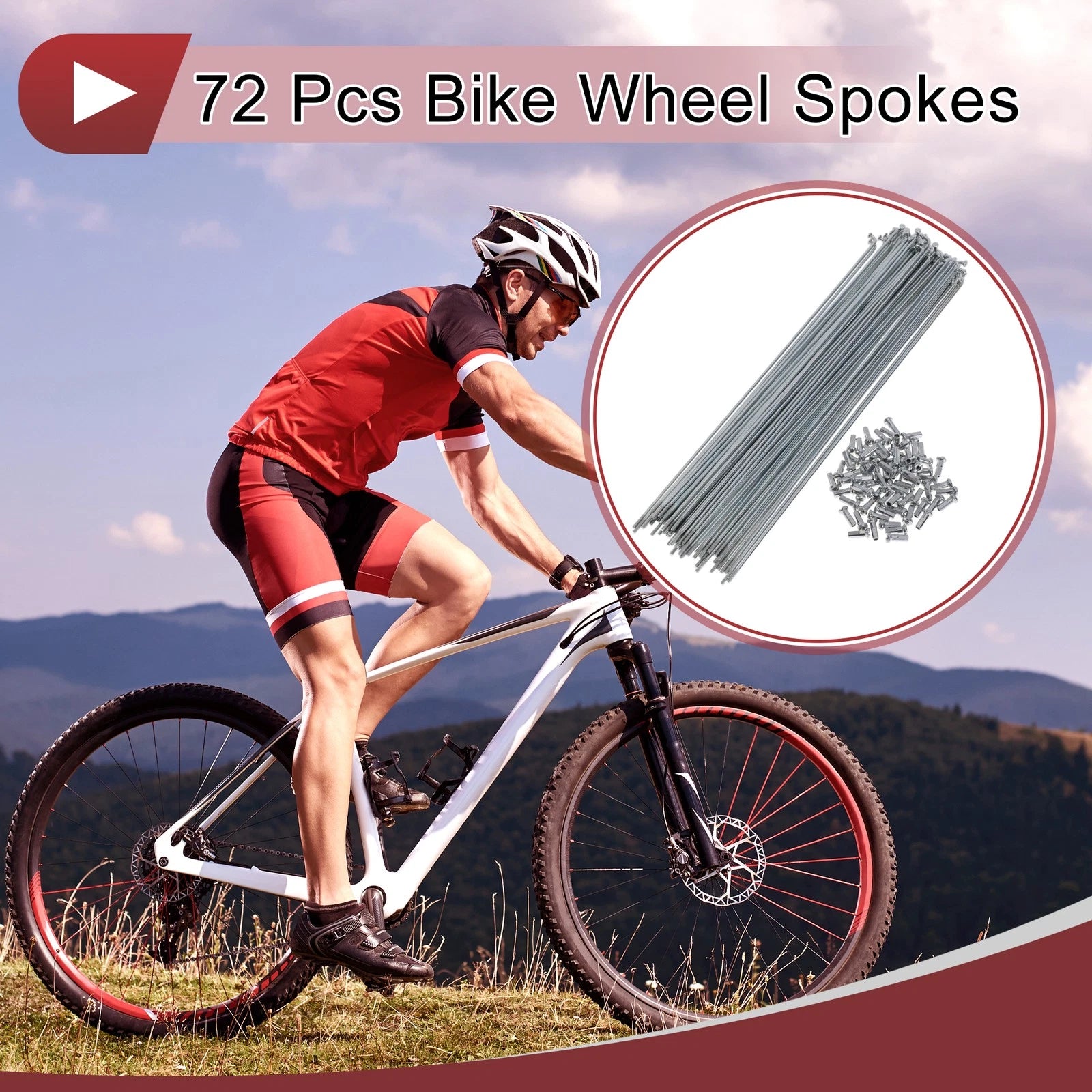 Bicycle Spokes Set 232mm Carbon Steel Galvanized for 14G Wheel (72 Pack)