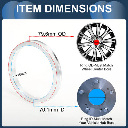 Set of 4 Wheel Hub Centric Rings for Car (OD 79.6mm ID 70.1mm)
