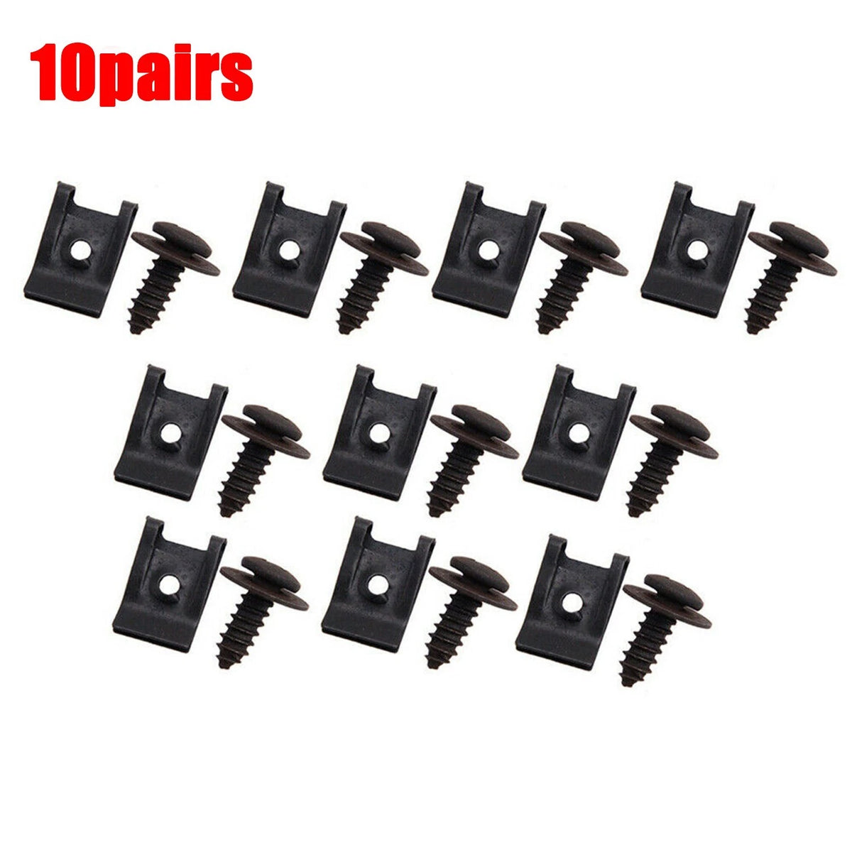 Set of 10 Spring Metal U-Type Clips with Screws for Car Bumper Trim Panel