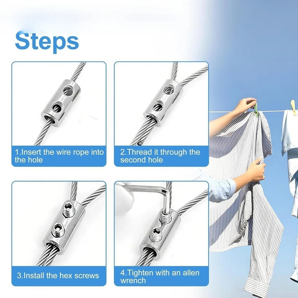 Set of 4 Clothesline Wire Rope Clips with Hex Screws