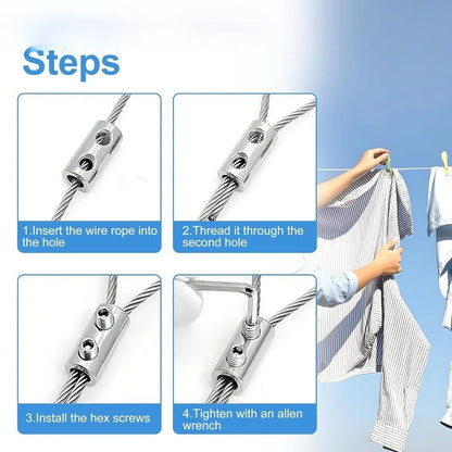 Set of 4 Clothesline Wire Rope Clips with Hex Screws