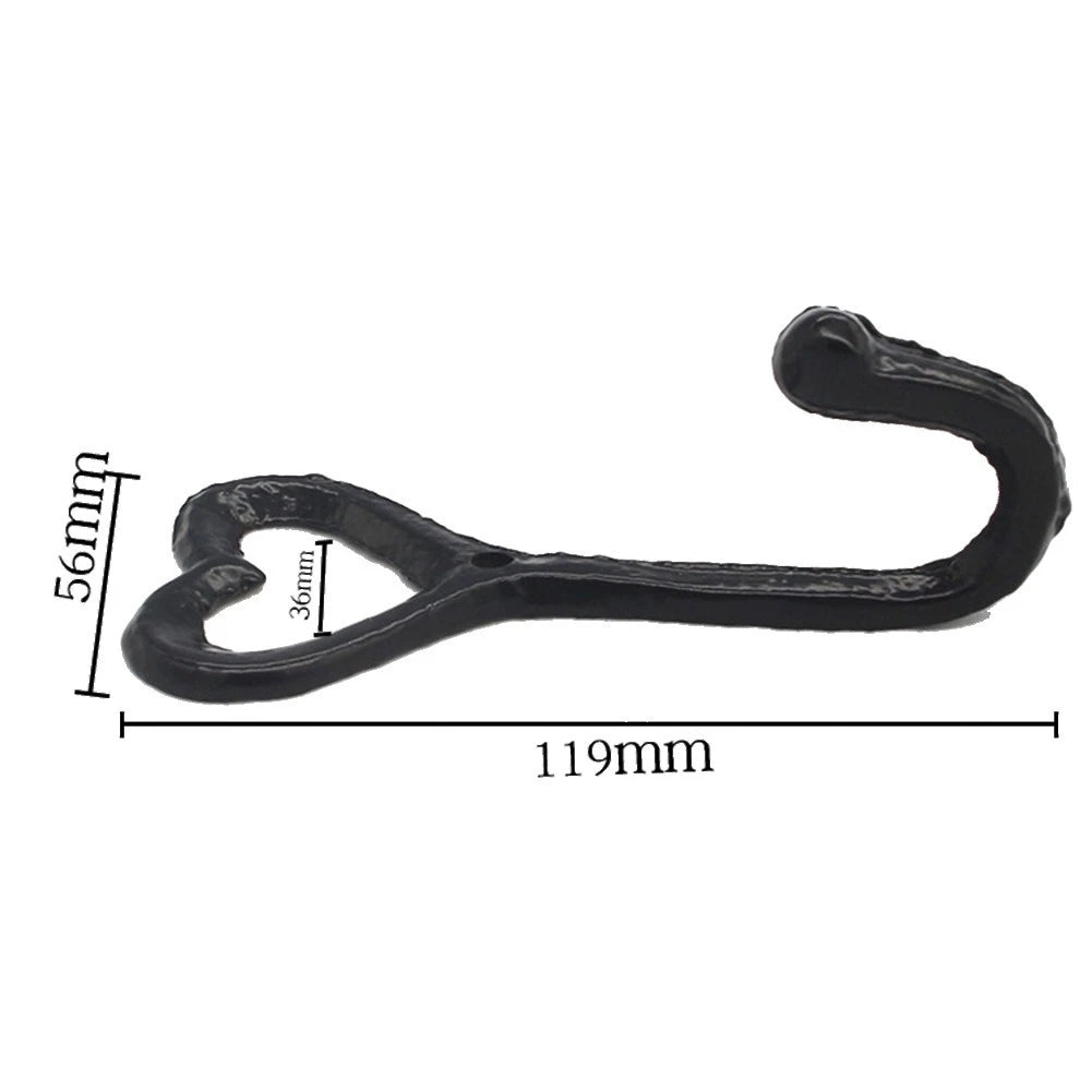 Set of 4 Decorative Black Iron Coat Hooks in Heart Shape